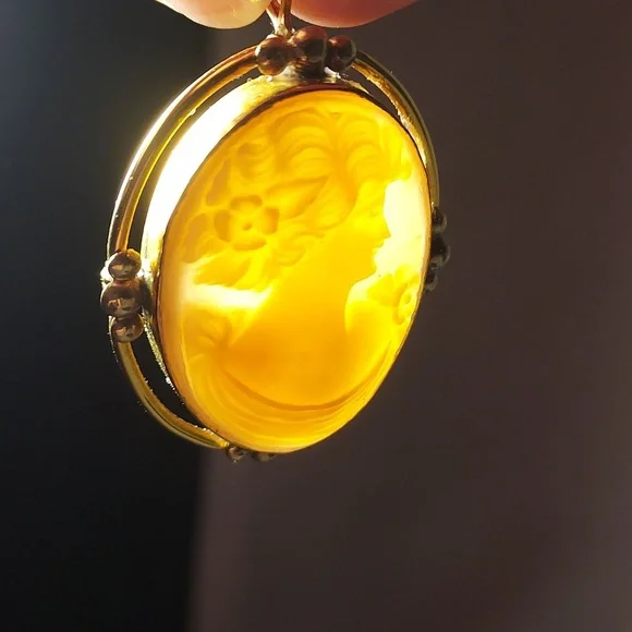 Vintage PR. ST. Co. 1/20 12K GF Cameo Pendant or Pin Hand Carved Shell Woman - Picture 7 of 10